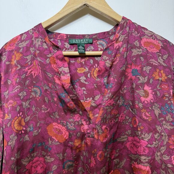 Lauren Ralph Lauren Tops - Lauren Ralph Lauren Womens Deep Jewel Tone Floral V Neck Blouse Shirt XL